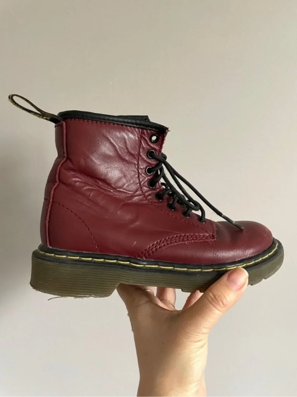 Dr Martens Cherry Red Leather Delaney 1460 Boots - 12, side zip!!!